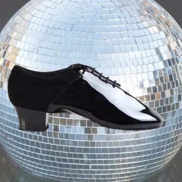 Belmove LTML-50 férfi latin tánccipő fekete lakkbőr és neoprén felsőrésszel, osztott talppal, 5.0 cm sarokkal