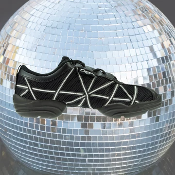 Capezio PRAL-DS19-WHT Latin női gyakorló tánccipő fekete gyöngyvászon ezüst csíkozással, 3.0 cm sarokkal