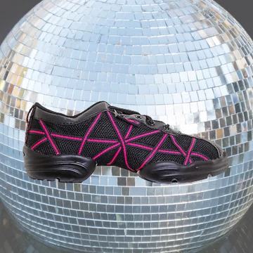 Capezio PRAL-DS19-MAG Latin női gyakorló tánccipő fekete gyöngyvászon magenta csíkozással, 3.0 cm sarokkal