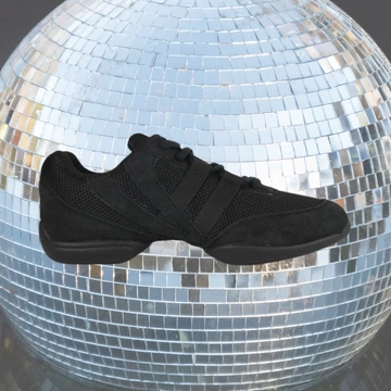 DANSEZ-VOUS PRAL-RAPHA-BLK Latin női gyakorló tánccipő fekete gyöngyvászon velúr csíkozással, 3.0 cm sarokkal