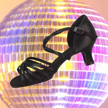 Belmove SACLA-55K fekete női salsa cipő 5,5 cm sarokkal, nyitott orrú, keresztpántos és ötpántos kialakítással.