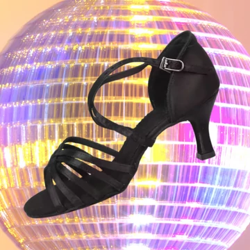 Belmove SACLA-65K fekete női salsa cipő 6,5 cm sarokkal, nyitott orrú, keresztpántos és ötpántos kialakítással.